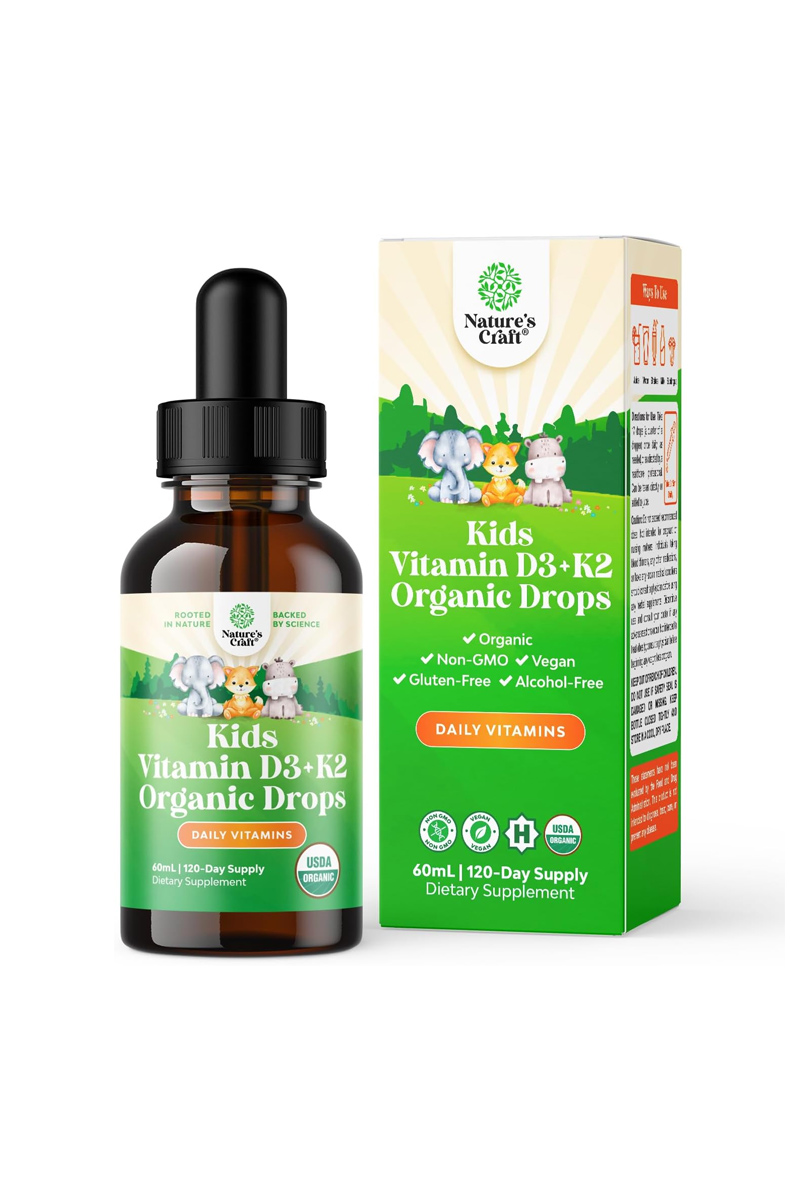 قطره ویتامین D و K2 مخصوص کودکان Natures Craft - حجم 60 ml