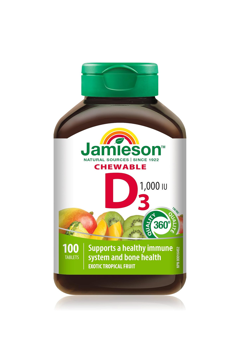 قرص ویتامین D3 جویدنی مقدار 1000 IU برند Jamieson – بسته 100 عددی