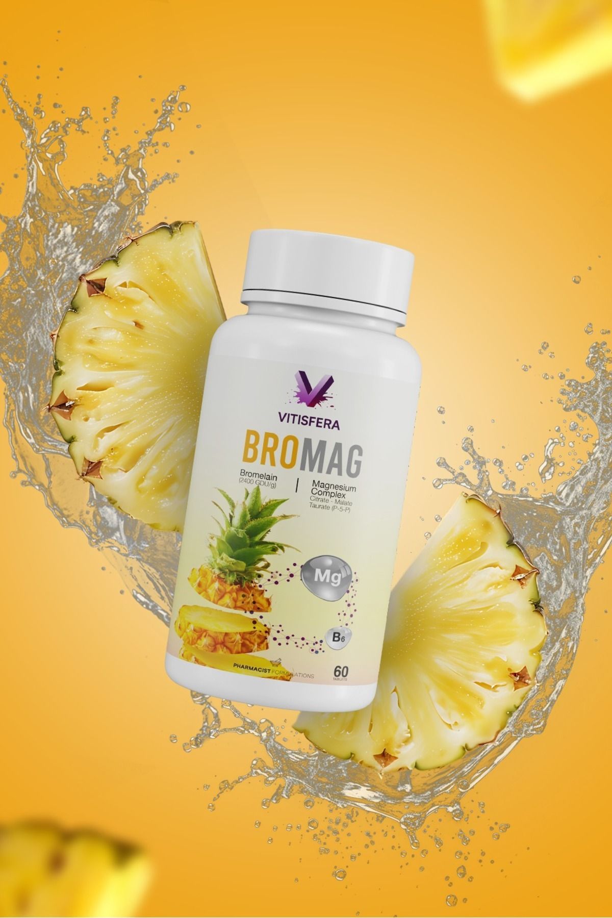 قرص بروماگ بروملین حاوی منیزیم و ویتامین B6 برند Vitisfera- بسته 60 عددی