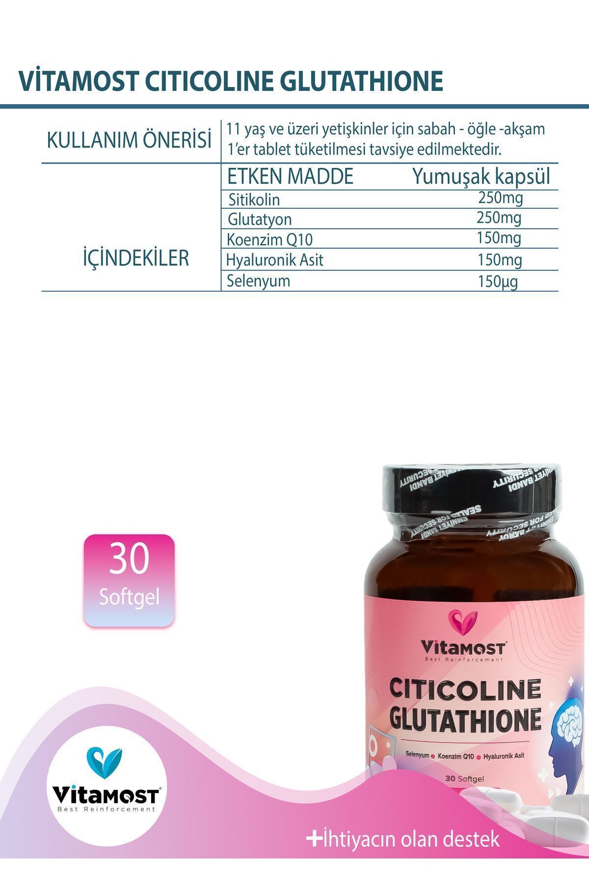 کپسول سیتیکولین گلوتاتیون Vitamost - بسته ۳۰ عددی