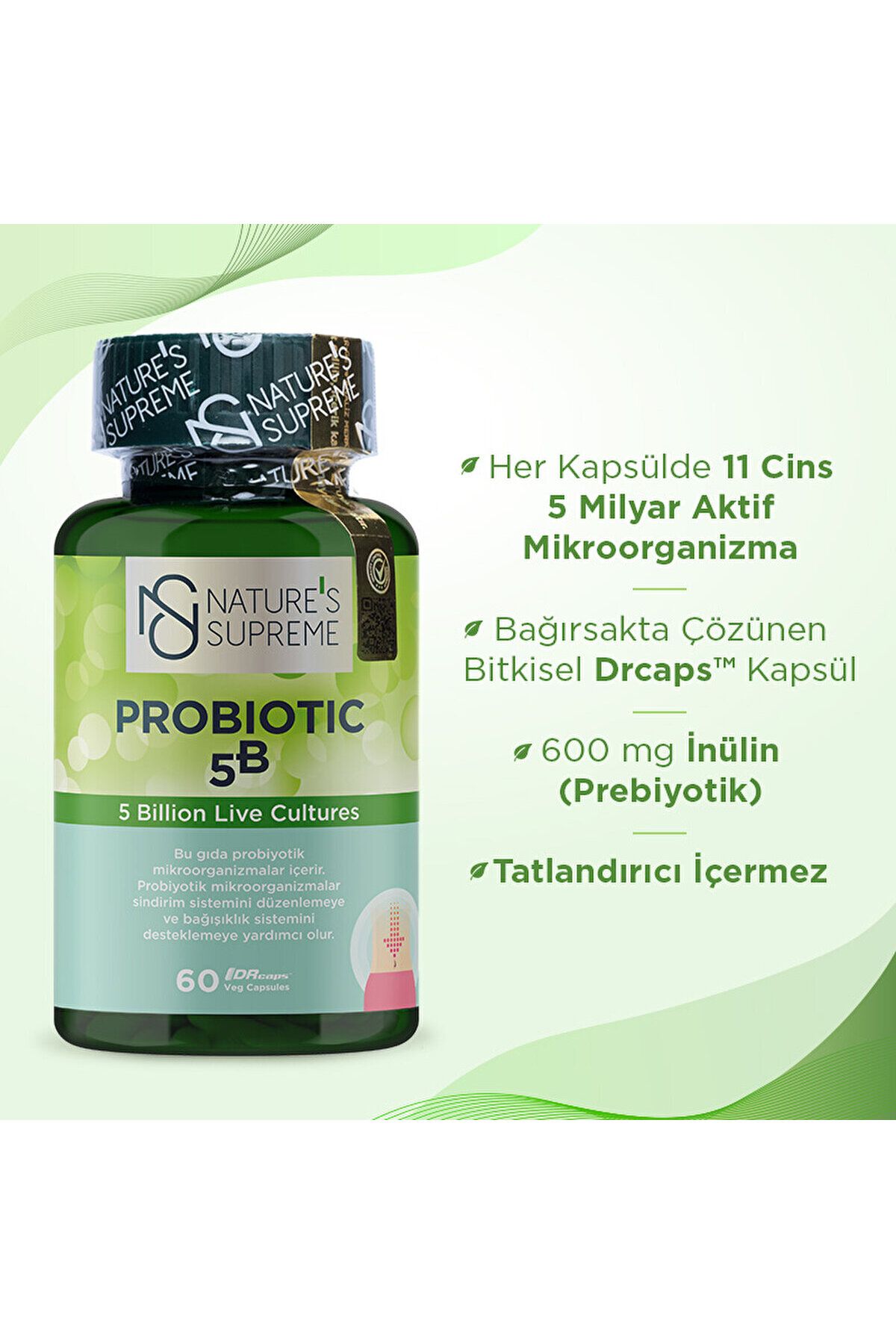 کپسول پروبیوتیک 5b برند Natures Supreme - بسته ۶۰ عددی