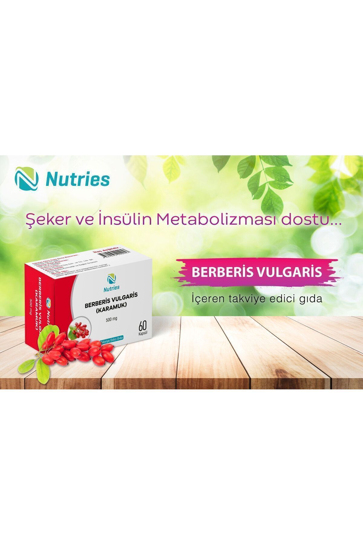 کپسول بربرین ۵۰۰ میلی گرم Nutries -  بسته ۶۰ عددی