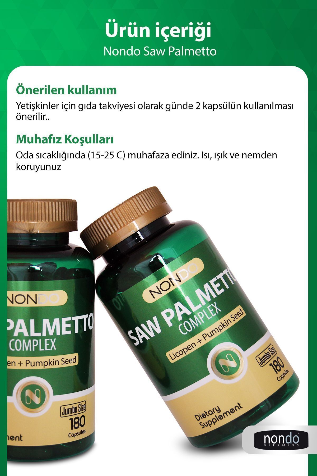کمپلکس Saw Palmetto(کدو تنبل، روی، لیکوپن) Nondo - بسته ۱۸۰ عددی