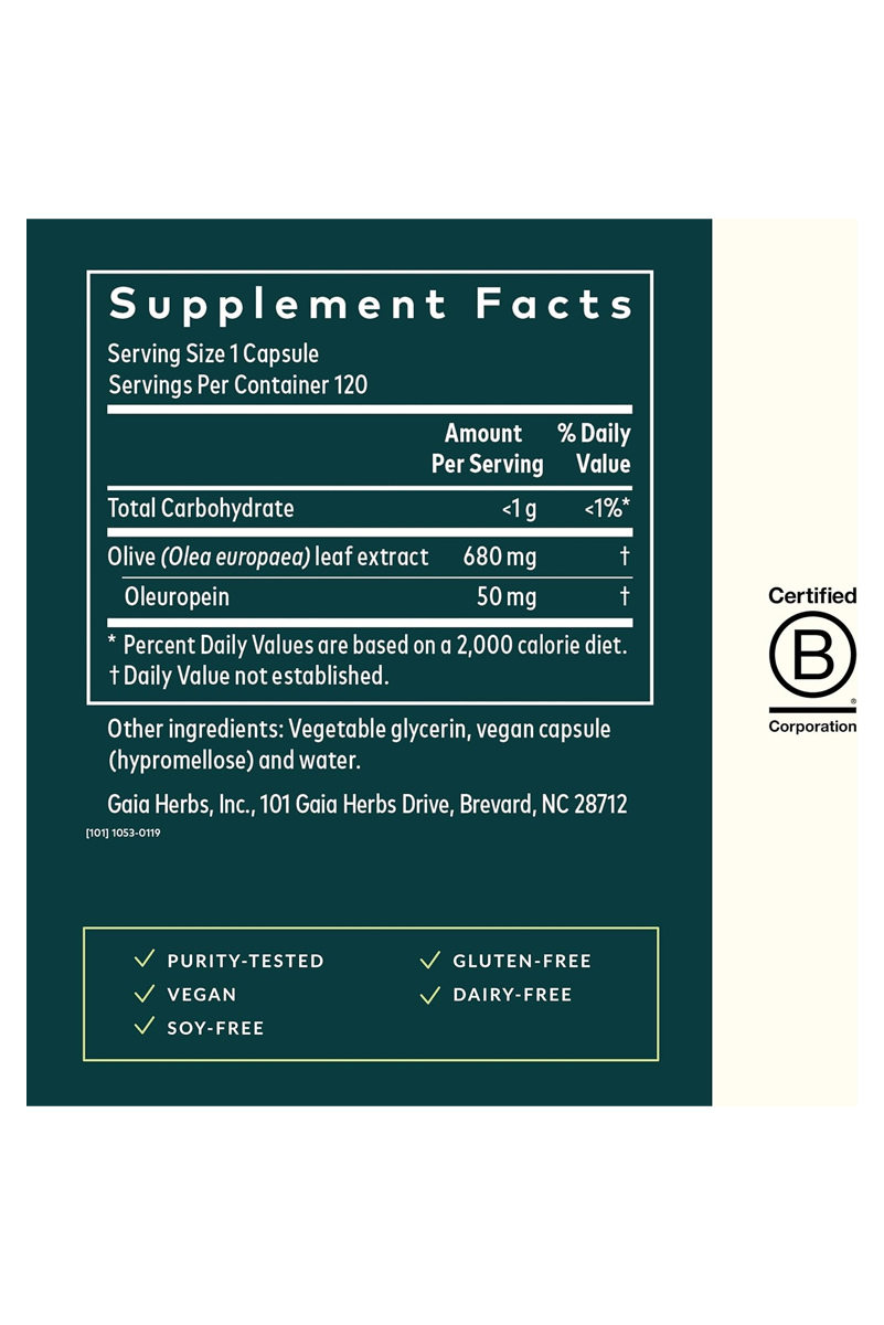 کپسول مایع گیاهی برگ زیتون Gaia Herbs - بسته ۱۲۰ عددی