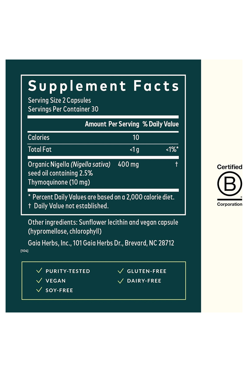 کپسول مایع گیاهی روغن سیاه دانه Gaia Herbs - بسته ۶۰ عددی