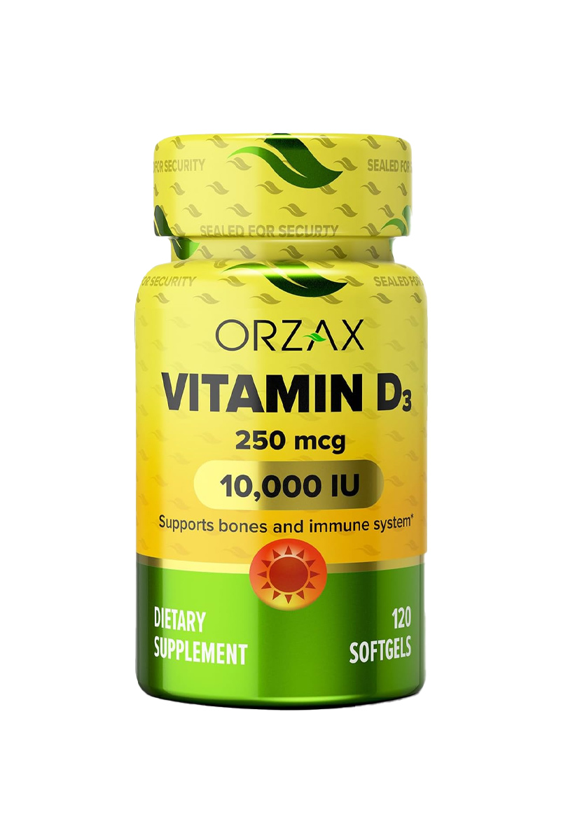 سافت ژل ویتامین D3 مقدار 10000 iu برند ORZAX - بسته 120 عددی