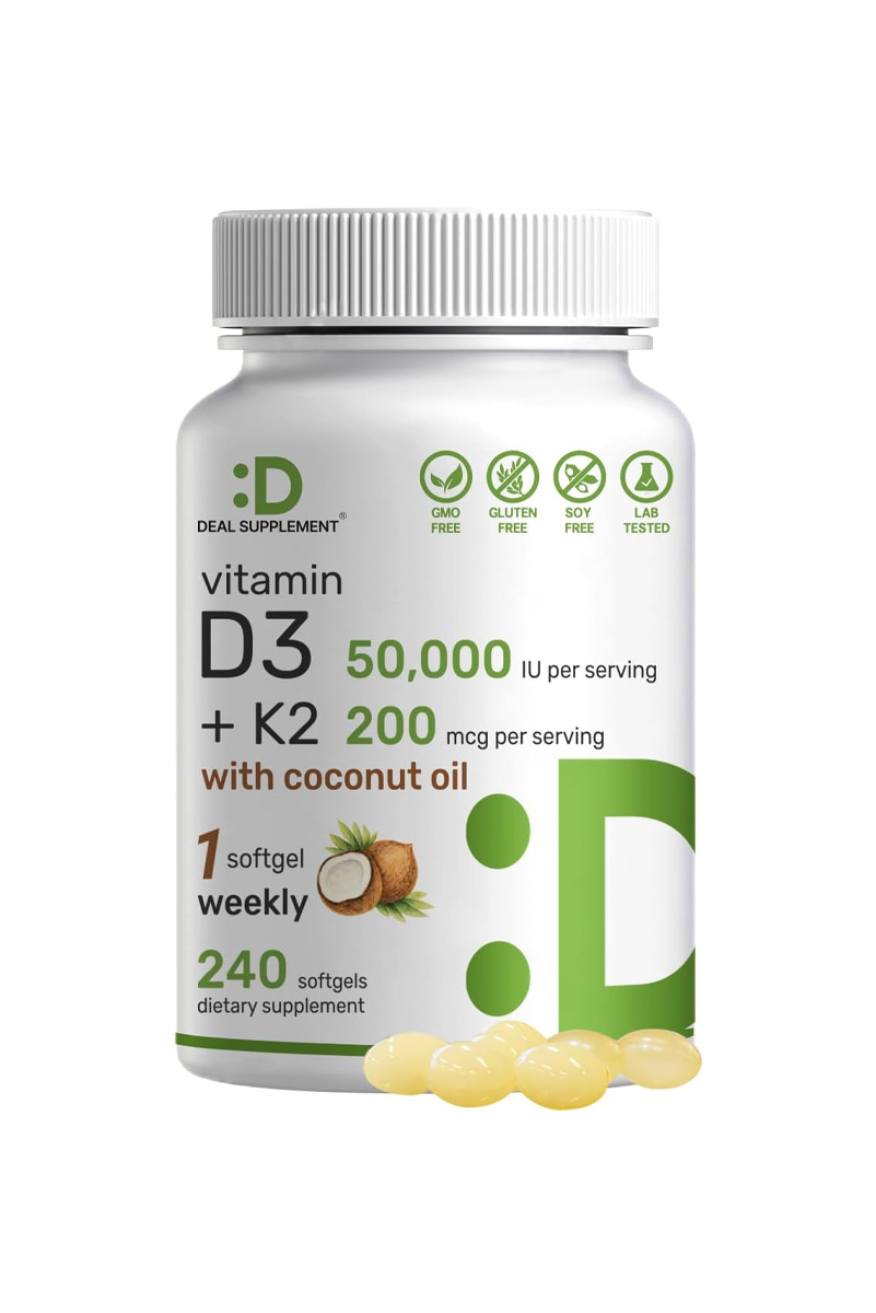 سافت ژل ویتامین D3 و K2 با روغن نارگیل DEAL SUPPLEMENT - بسته 240 عددی