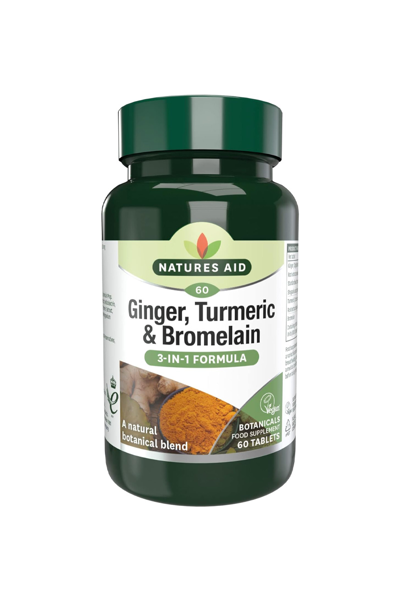قرص زنجبیل، زردچوبه و بروملین Natures Aid - بسته ۶۰ عددی