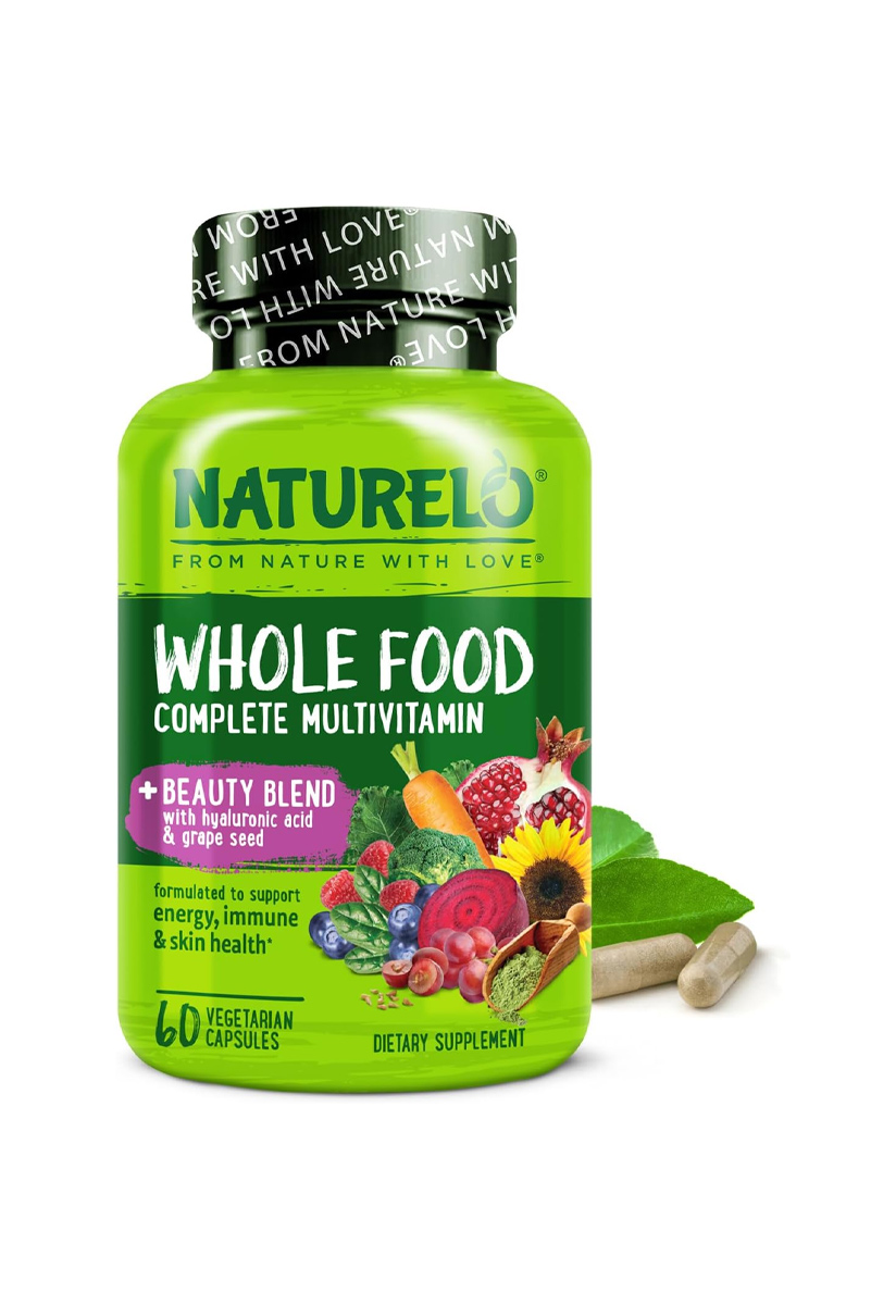 کپسول مولتی‌ ویتامین گیاهی حاوی هیالورونیک اسید و عصاره هسته انگو NATURELO - بسته 60 عددی