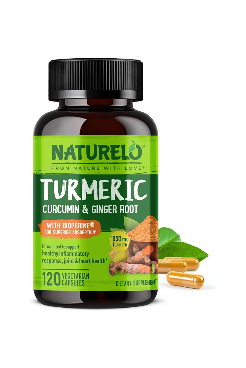 کپسول گیاهی زردچوبه ، کورکومین و زنجبیل NATURELO - بسته ۱۲۰ عددی