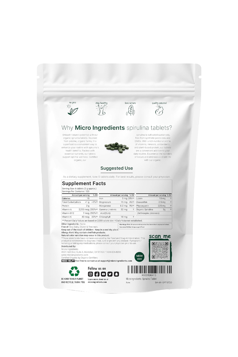 قرص اسپیرولینا 3۰۰۰ میلی گرم Micro Ingredients - بسته 720 عددی