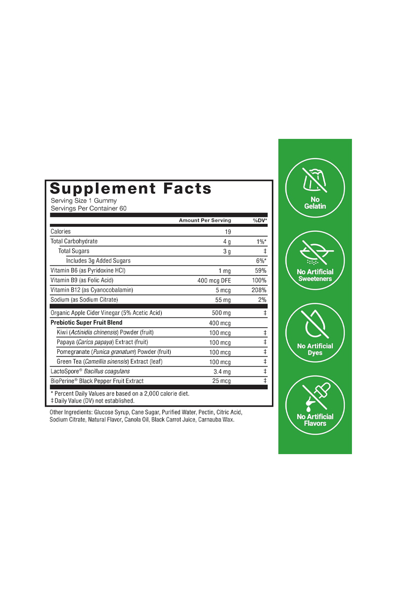 پاستیل پروبیوتیک سرکه سیب Force Factor - بسته 60 عددی