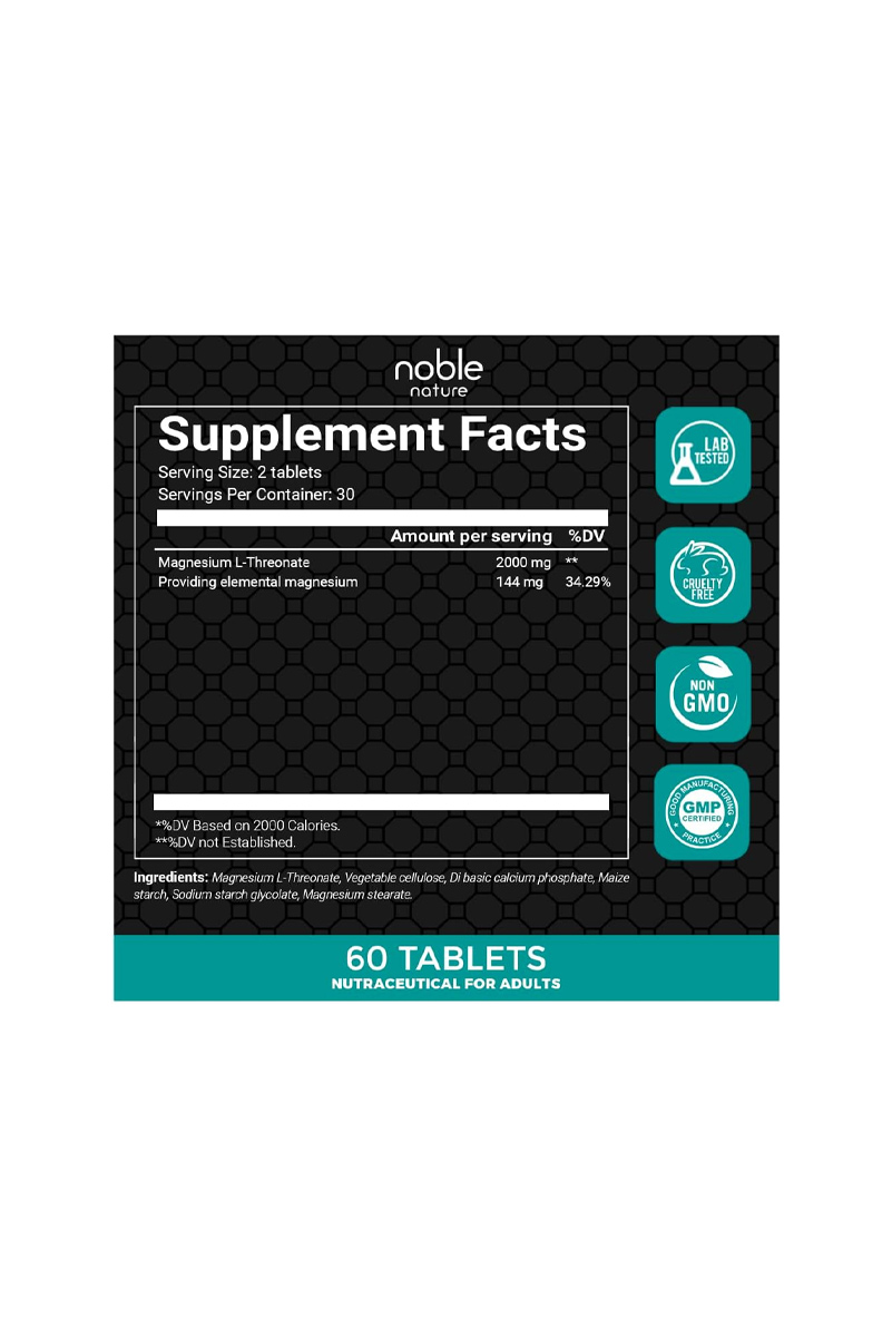قرص منیزیم ال ترئونات Noble Nature - بسته 60 عددی