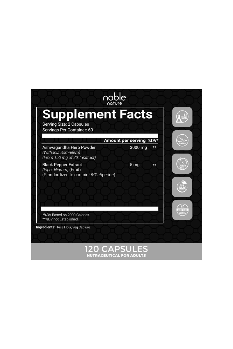 کپسول گیاهی آشواگاندا Noble Nature - بسته 120 عددی