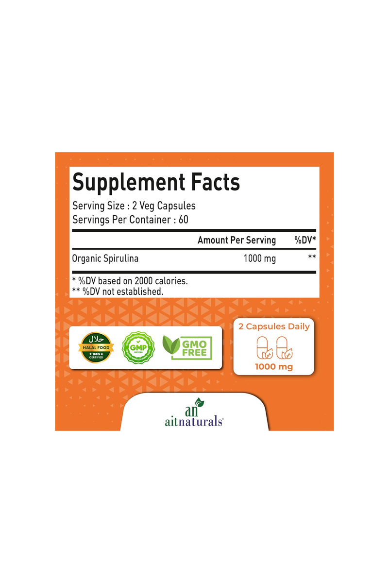 کپسول اسپیرولینا ۱۰۰۰ میلی گرم Aitnaturals - بسته 120 عددی