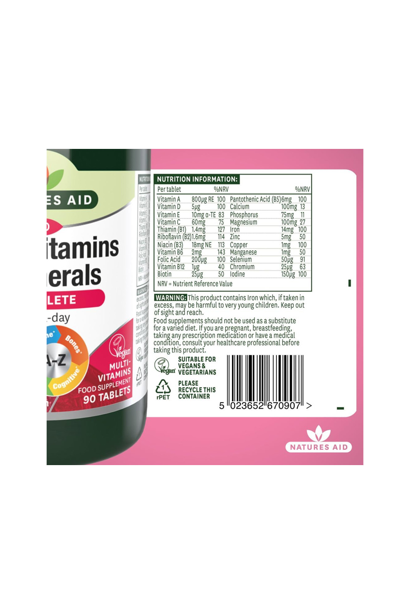 قرص مولتی‌ ویتامین و مینرال روزانه Natures Aid - بسته 90 عددی
