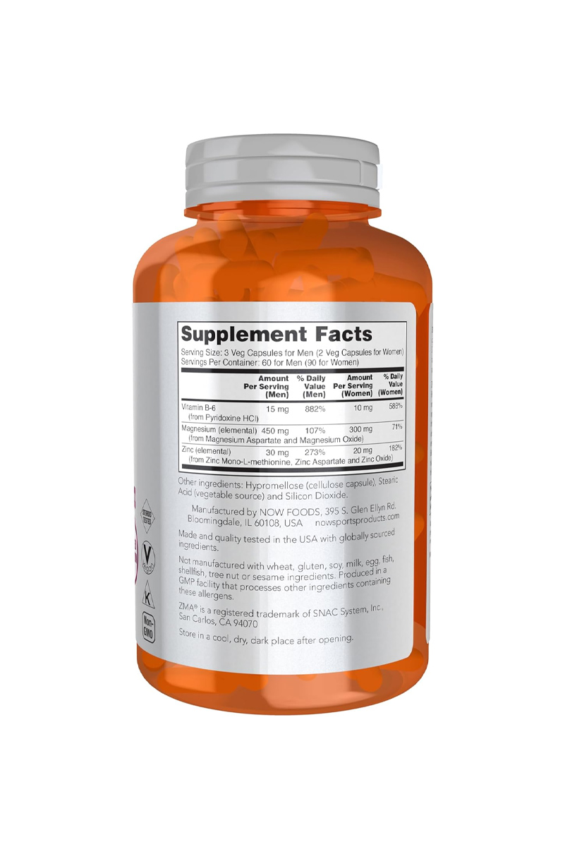 کپسول ZMA (زینک + منیزیم + ویتامین B6)  NOW - بسته 180 عددی