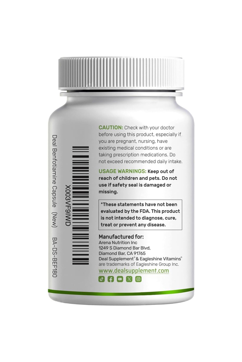 کپسول بنفوتیامین (ویتامین B1) DEAL SUPPLEMENT - بسته 180 عددی