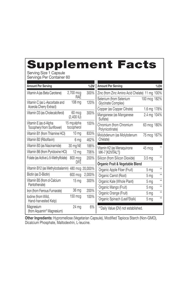 کپسول وگان مولتی‌ ویتامین باریاتریک NATURELO - بسته 60 عددی