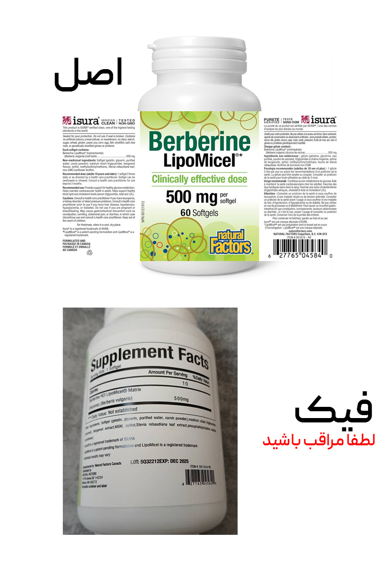 قرص بربرین ۵۰۰ میلی گرم نیچرال فکتور LipoMicel - بسته ۶۰ عددی