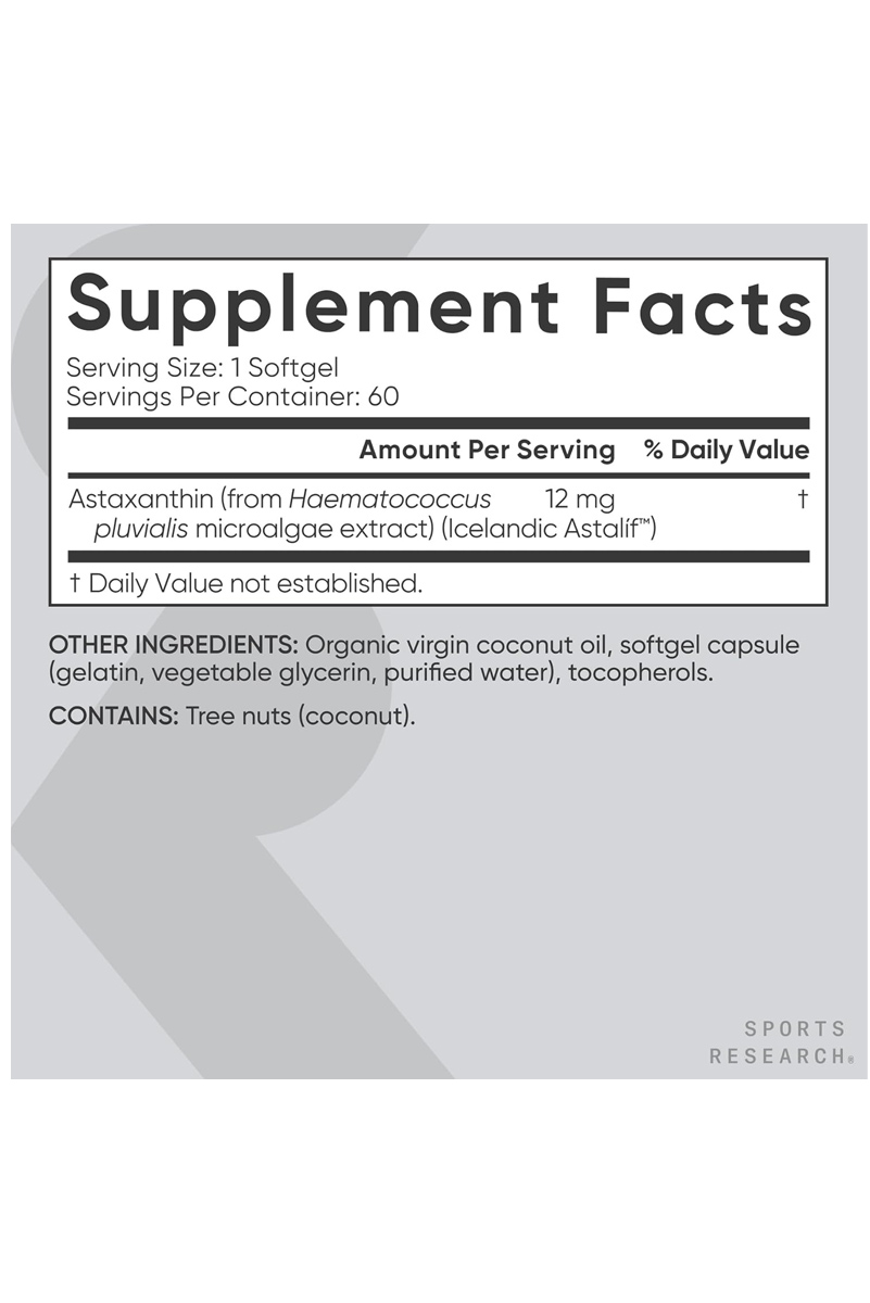 سافت ژل مناسب وگان Astaxanthin با روغن نارگیل Sports Research - بسته ۶۰ عددی