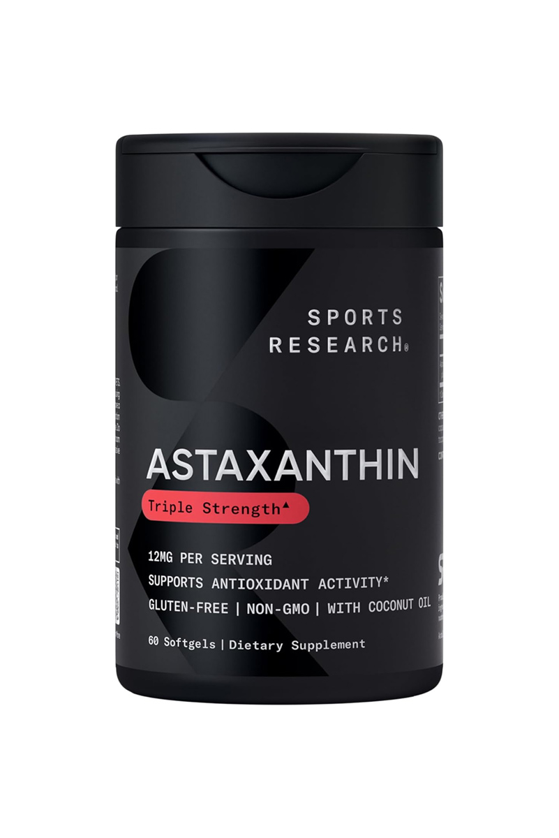 سافت ژل Astaxanthin سه گانه با روغن نارگیل ارگانیک Sports Research - بسته ۶۰ عددی
