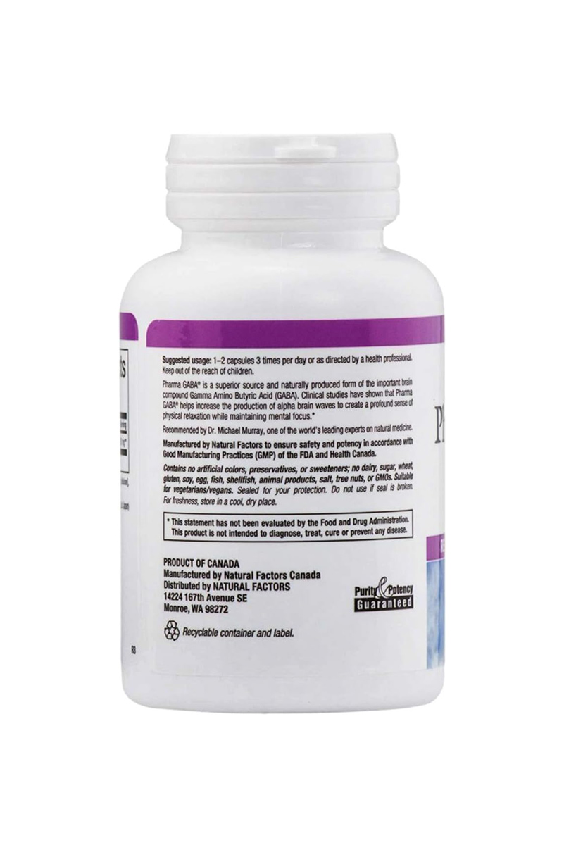 کپسول گیاهی ضد استرس و تمرکز ذهنی Pharma GABA برند Natural Factors - بسته ۶۰ عددی